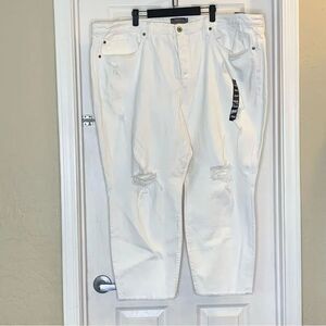 Torrid High Rise Straight White Jeans Busted Knees Size 26R